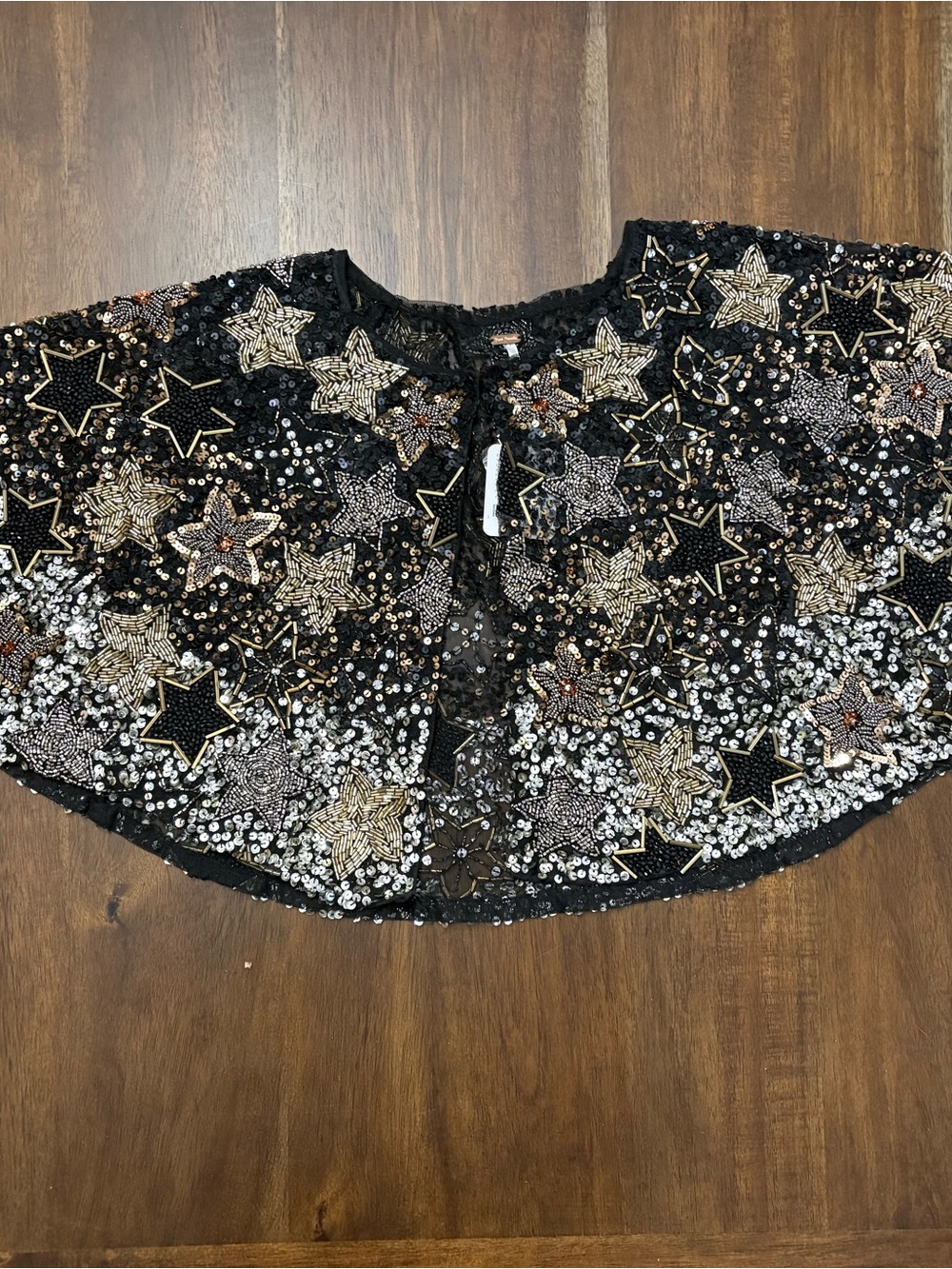 Free People Embellished Black Sequin Star Capelet Top